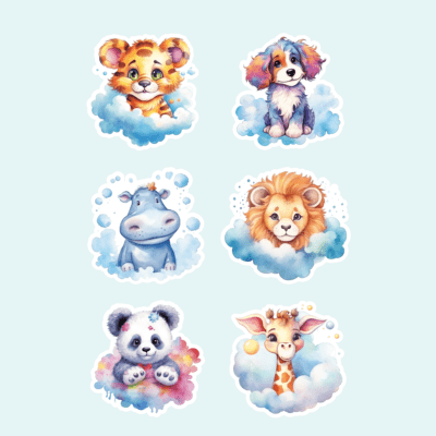 Animals on the Cloud Sticker Set