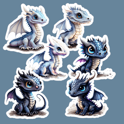 Baby Black and White Dragon Sticker Sets