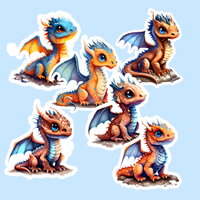 Baby Brown and Orange Dragon Sticker Sets
