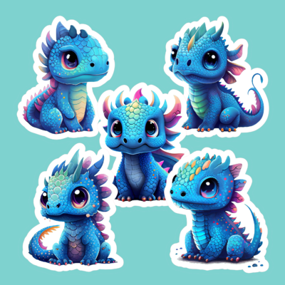 Blue Baby Dragon Sticker Sets