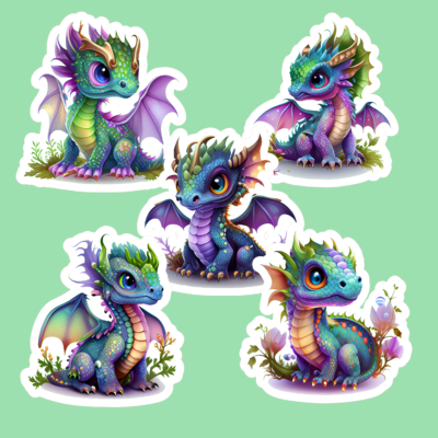 Colourful Baby Dragon Sticker Sets