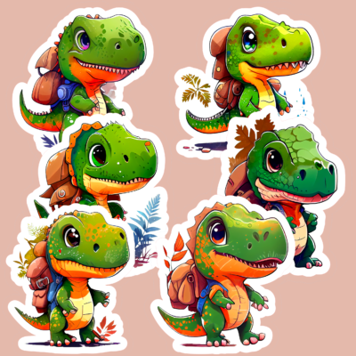 Cute Watercolour T Rex Dinosaurs Sticker Sets