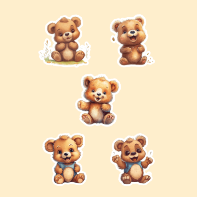 Cute Baby Bear Sticker Set
