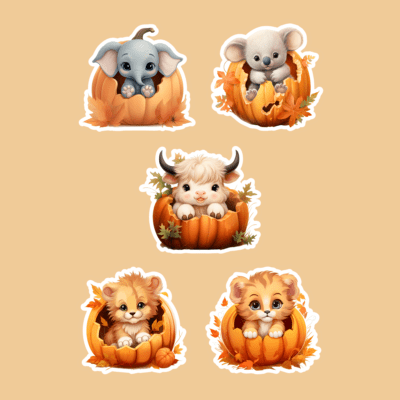Cute Animals in a Pumpkin Sticker Sets