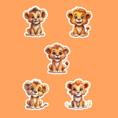Baby Lion Watercolor Sticker Set
