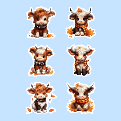 Cute Baby Highland Cow Sticker Sets