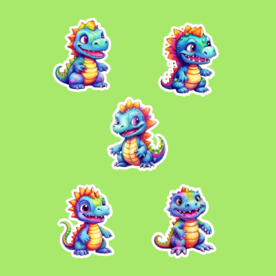 Cute Rainbow Dino Sticker Sets